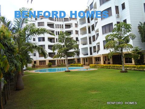 A luxurious 3BR fully furnished Benford Homes apartment complex with a pristine pool, ideal for upscale long-term living in Nyali.