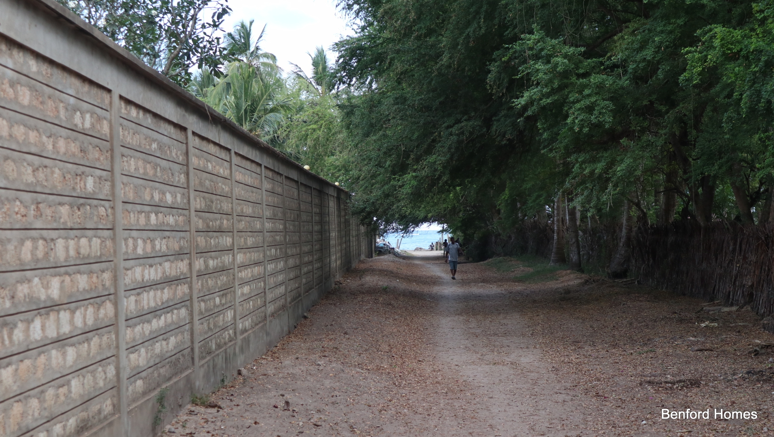Gentleman of African descent walking on a foot path between a green bush and perimeter wall | Benford Homes Land on sale