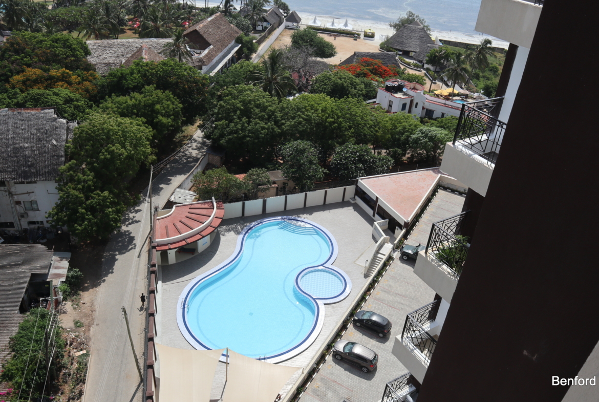 Aerial view of swimming pool of 4 bedroom duplex apartment in Nyali | Benford Apartments