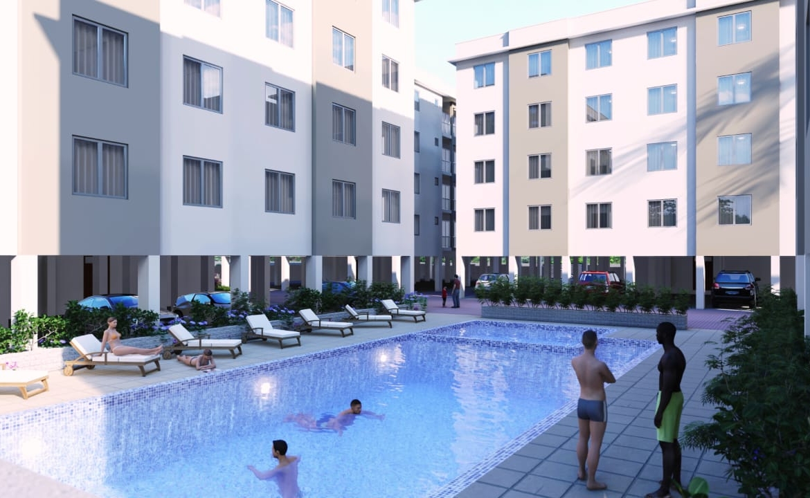 3 bedroom off plan apartment on sale, Nyali Mombasa with children swimming | Benford Homes